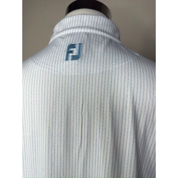 Footjoy FJ ProDry Golf Polo Shirt Mens XL White Blue Wave ZigZag Pattern Print - Picture 4 of 8